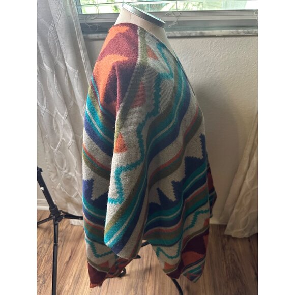 Womens Serapa Southwestern Poncho Blanket Wrap Cape Coat Boho Hippie Festival - Picture 7 of 8